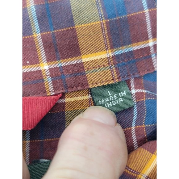 Orvis Long Sleeve Dress Casual Shirt Size Large Red Blue Orange Plaid Pockets‎ - Picture 6 of 6